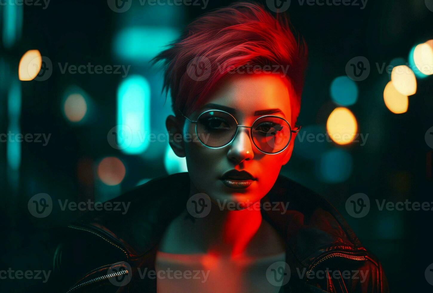 Cyberpunk female character neon style. Generate Ai photo
