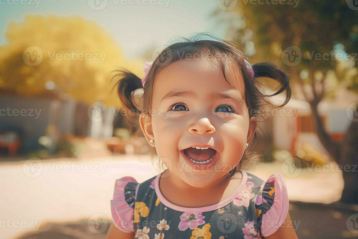 contento mexicano bebé niña a verano tiempo. generar ai foto