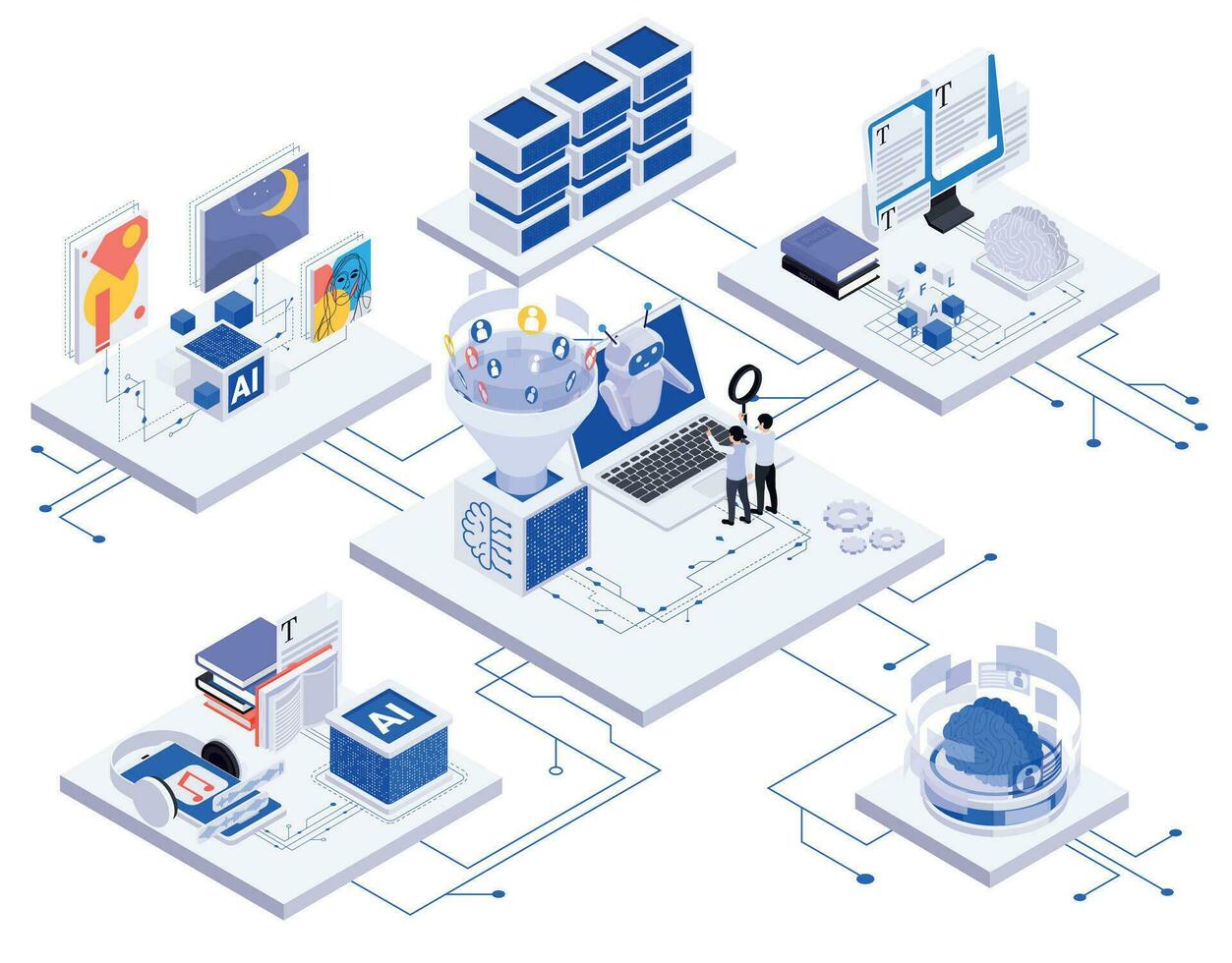 Ai Content Creation Isometric Flowchart vector