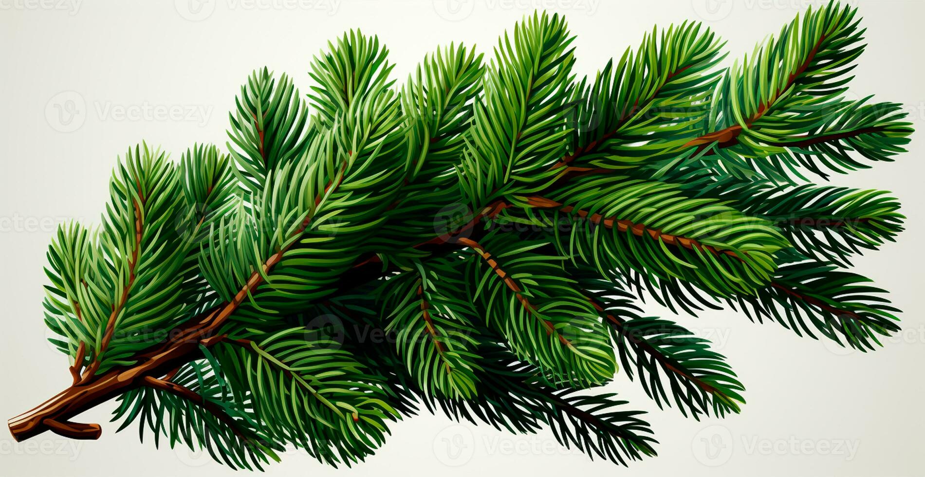 Top view of green fir branch, fir tree with needles isolated on white background - AI generated image photo