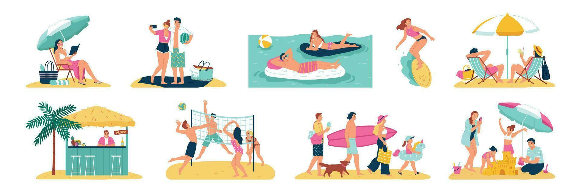 Summer Vacation Flat Set vector