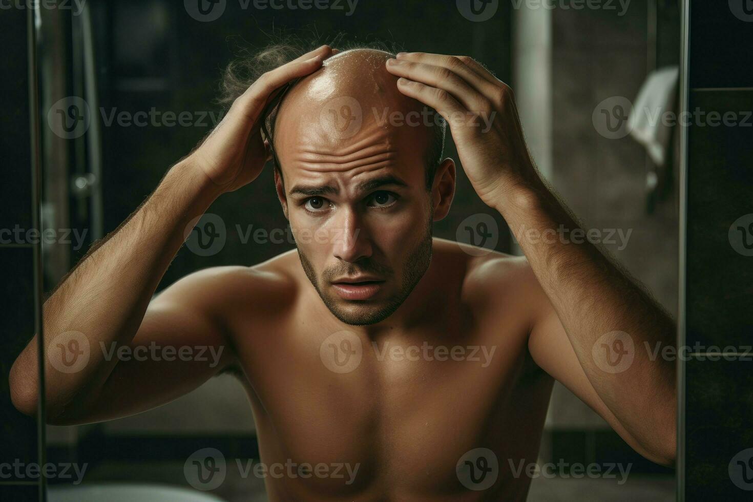 Hair loss young man medicine problem. Generate Ai photo