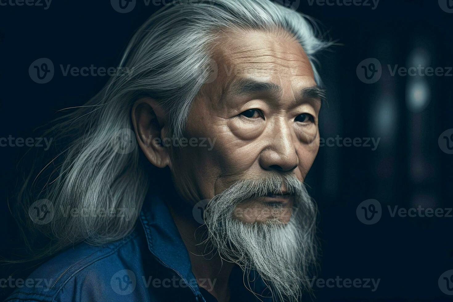 Asian elder person with wavy hairs. Generate Ai photo
