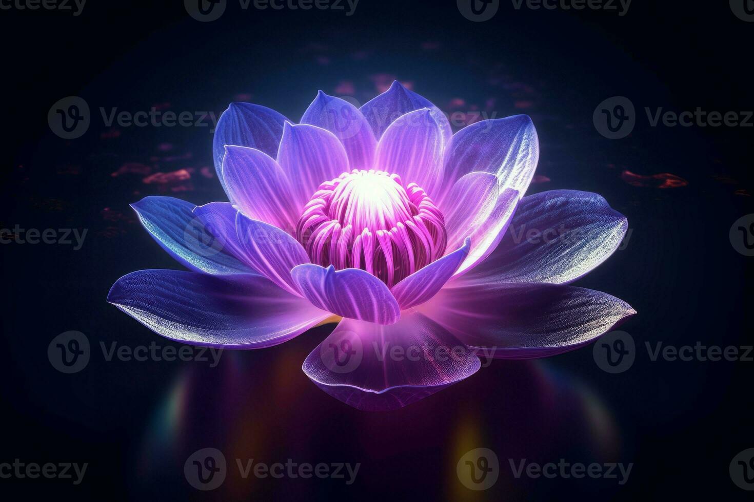 Glowing purple lotus flower in the dark. Generate Ai 28704857 Stock