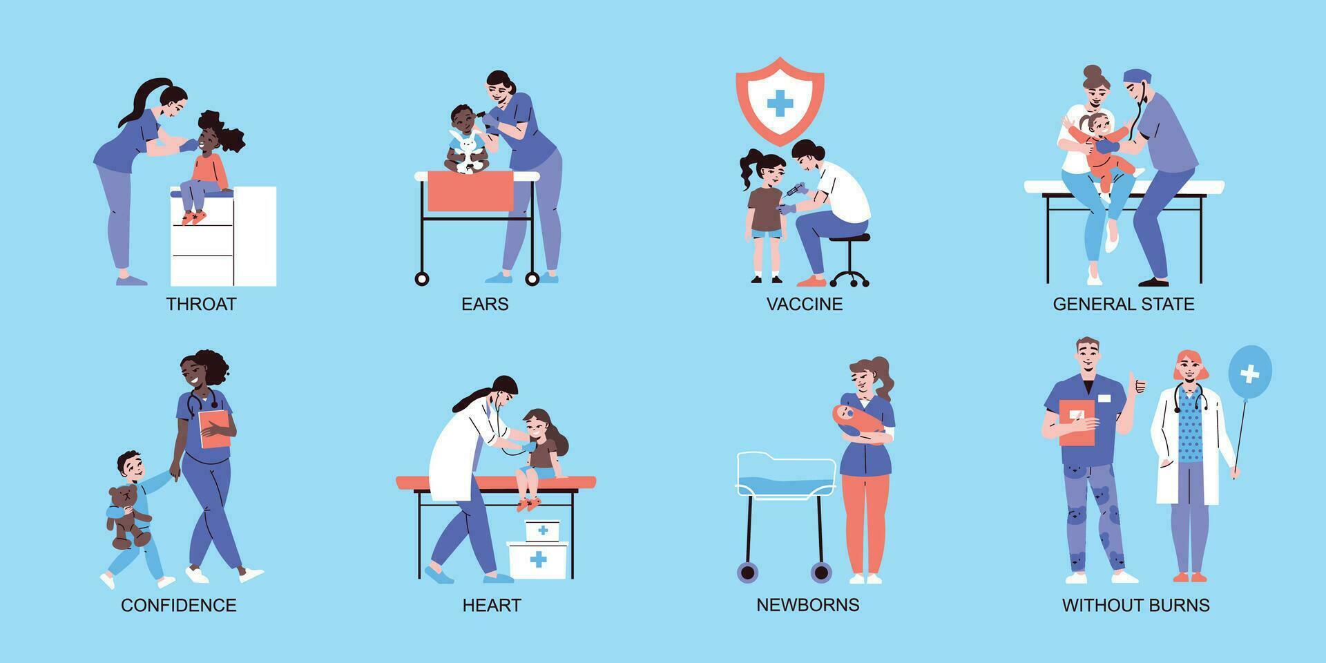 Flat Pediatrics Compositions Set vector