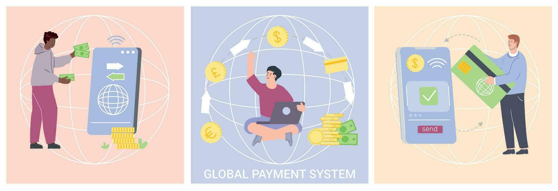 International Payments Flat Illustrations vector