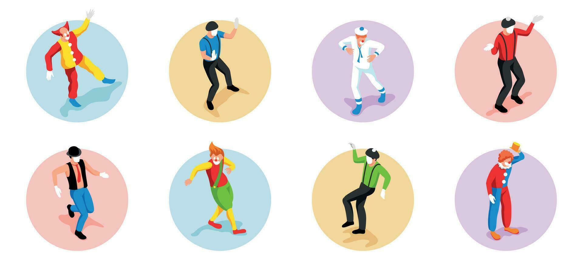Clowns Isometric Compositions Set vector