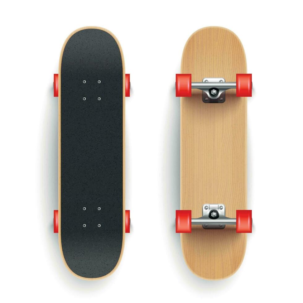 Realistic Wooden Skateboard Set vector