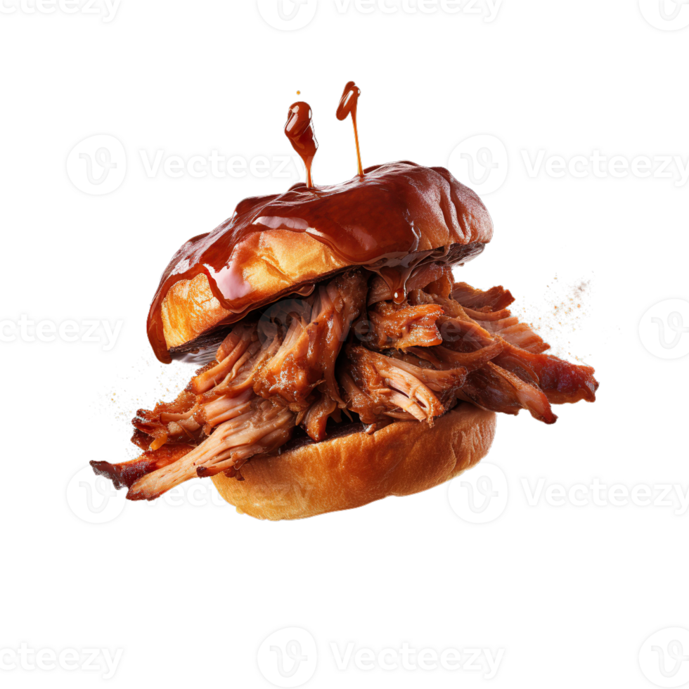 AI Generated Grill Brisket Burger, realistic 3d brisket flying in the air, grilled meat collection, ultra realistic, icon, detailed, angle view food photo, brisket composition png