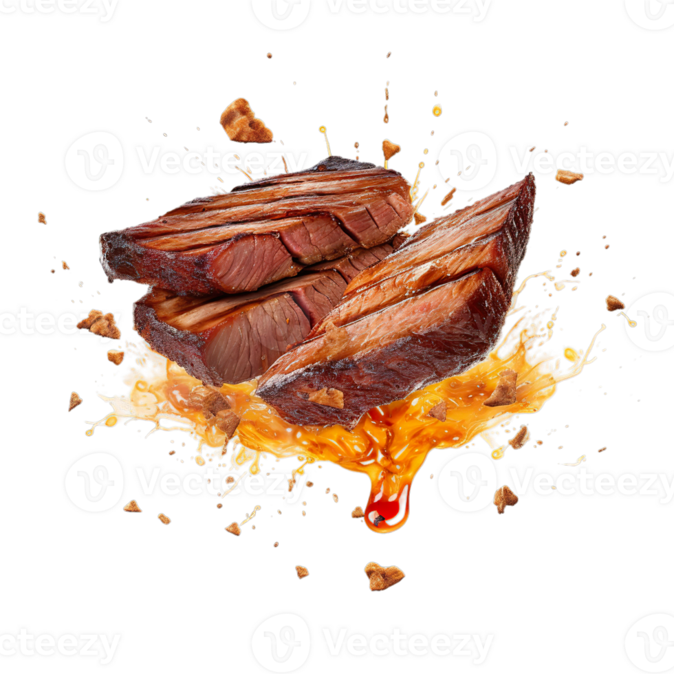 AI Generated Grill Beef, Pork Chops steaks, realistic 3d brisket flying in the air, grilled meat collection, ultra realistic, icon, detailed, angle view food photo, steak composition png