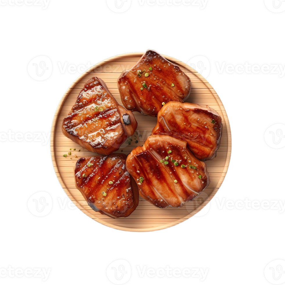AI Generated Grill Beef, Pork Chops steaks, realistic 3d brisket flying in the air, grilled meat collection, ultra realistic, icon, detailed, angle view food photo, steak composition png