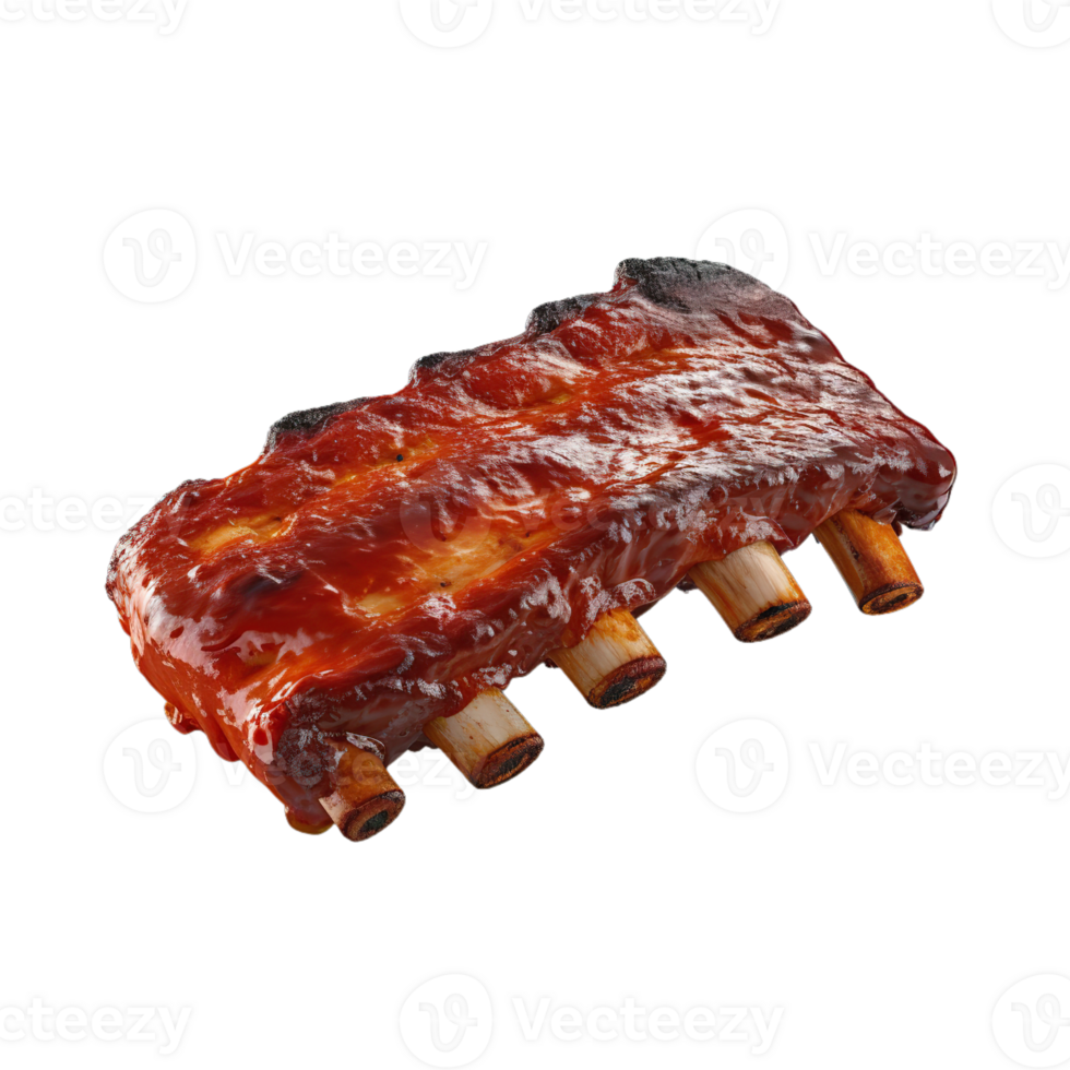 AI Generated Grill pork beef ribs, realistic 3d ribs with honey, grilled meat collection, ultra realistic, icon, detailed, angle view food photo, ribs composition png