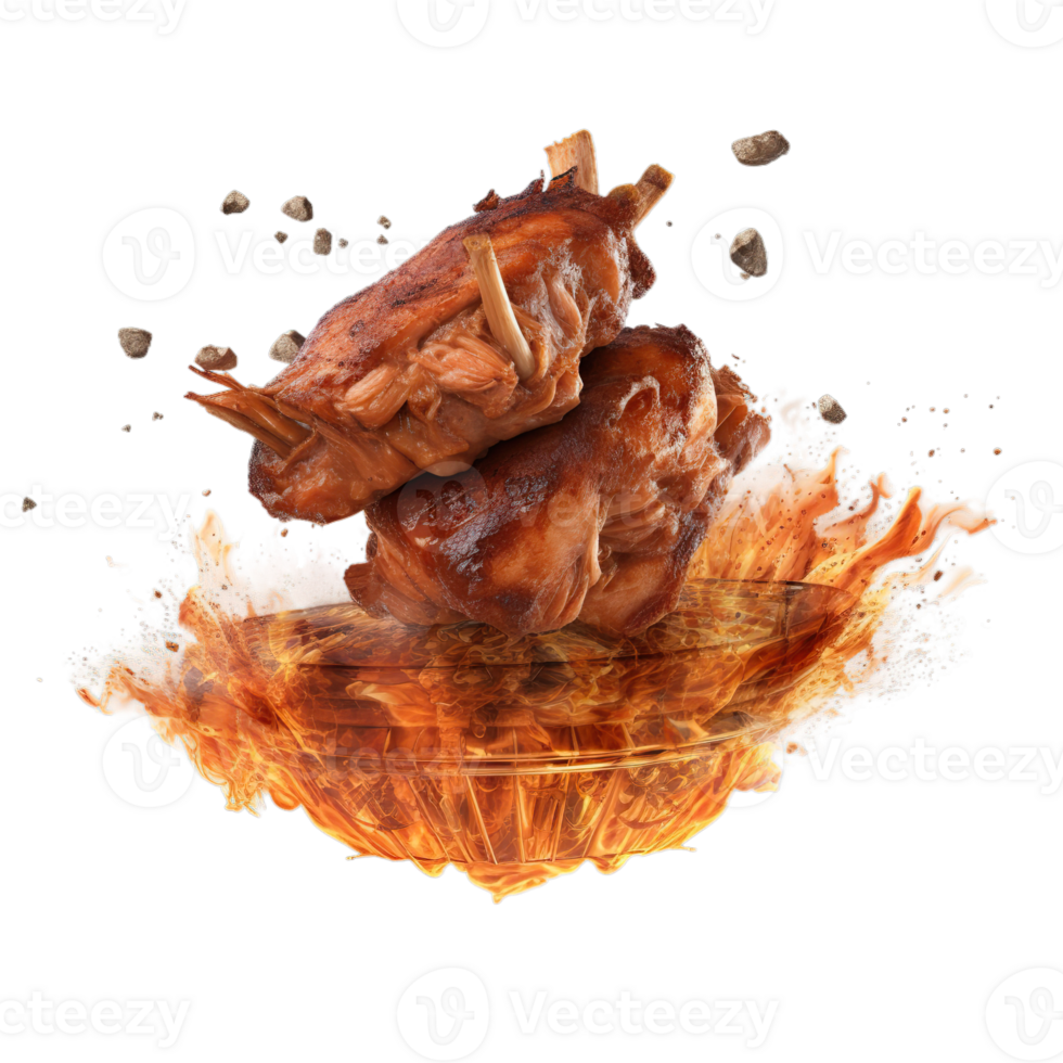 AI Generated Grill Pulled Pork BBQ, realistic 3d brisket flying in the air, grilled meat collection, ultra realistic, icon, detailed, angle view food photo, meat composition png