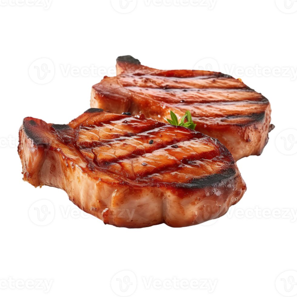 AI Generated Grill Beef, Pork Chops steaks, realistic 3d brisket flying in the air, grilled meat collection, ultra realistic, icon, detailed, angle view food photo, steak composition png