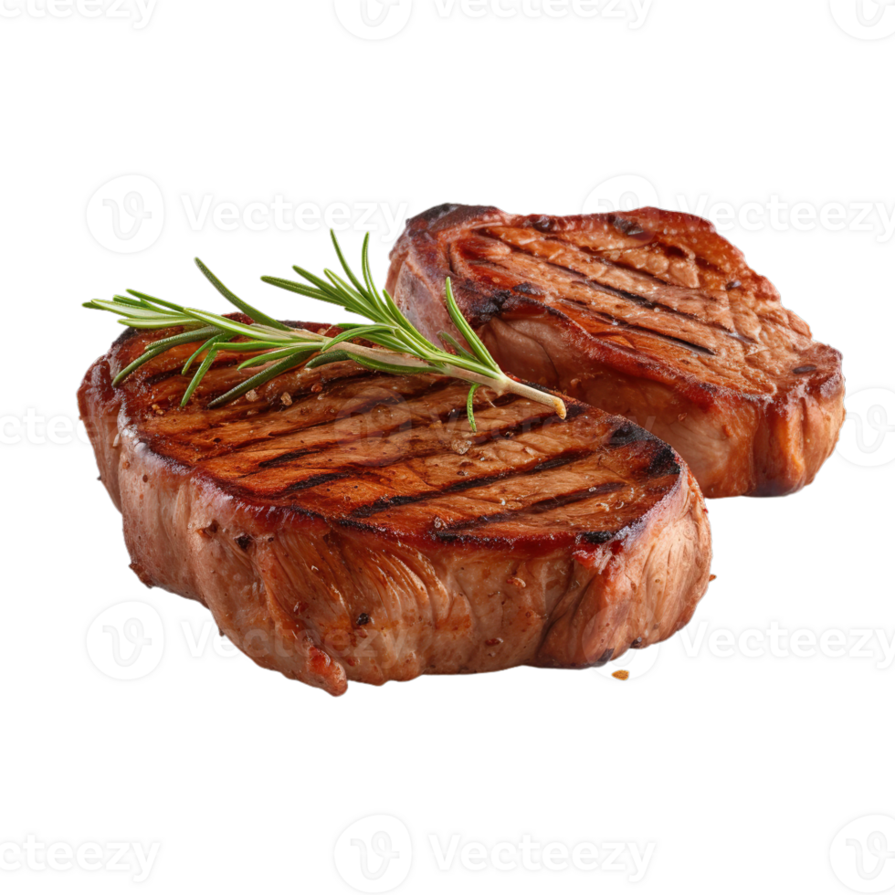 AI Generated Grill Pork Chops steaks, Beef steak realistic 3d brisket flying in the air, grilled meat collection, ultra realistic, icon, detailed, angle view food photo, steak composition png