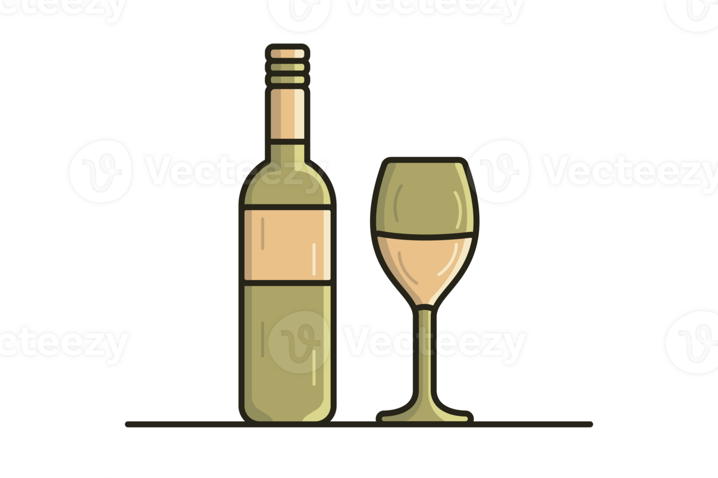 Wine Bottle with Wine Glass illustration. Bar and restaurant objects icon concept. Furniture for the Bar and Restaurant decoration design. png