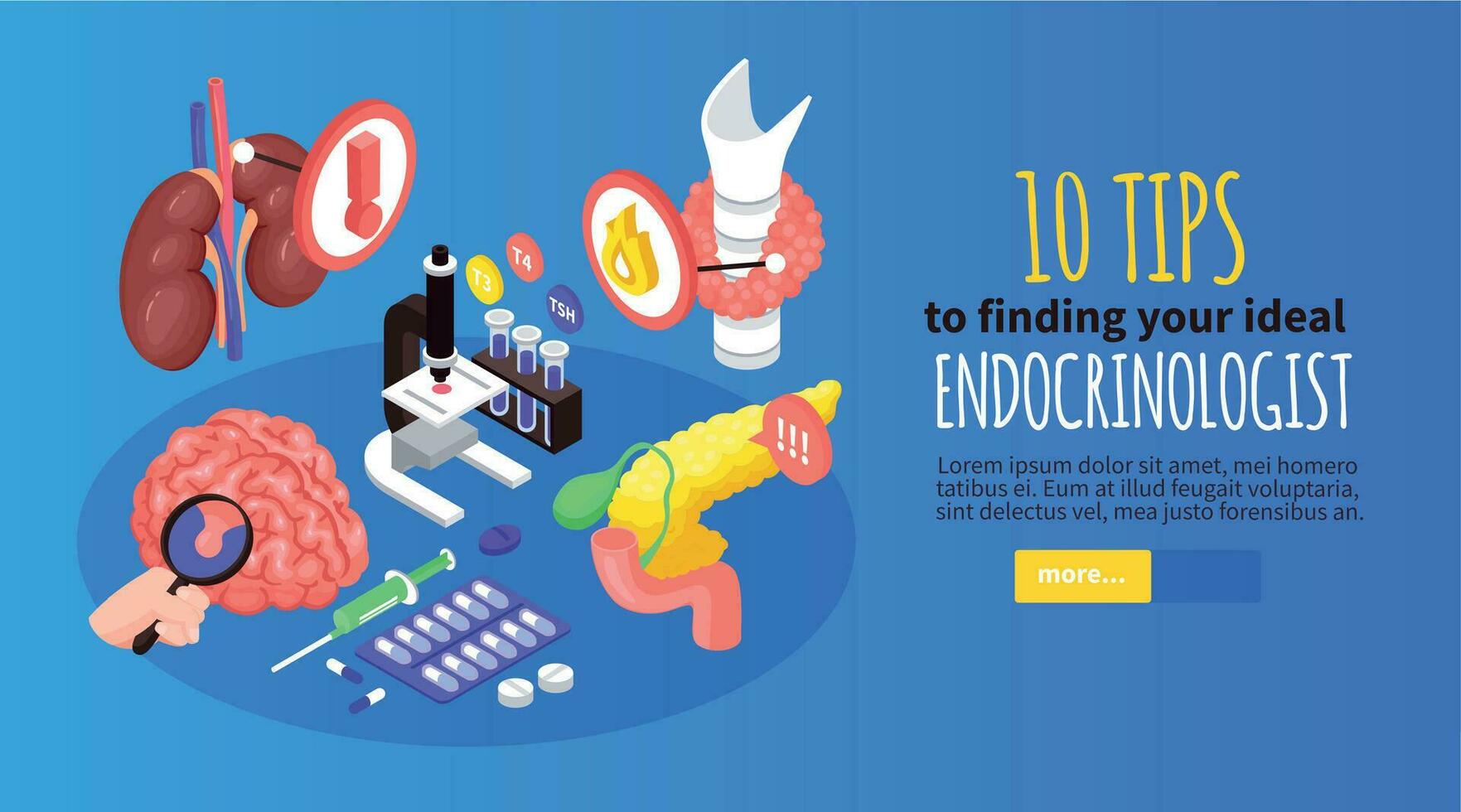 Isometric Endocrinologist Horizontal Banner vector