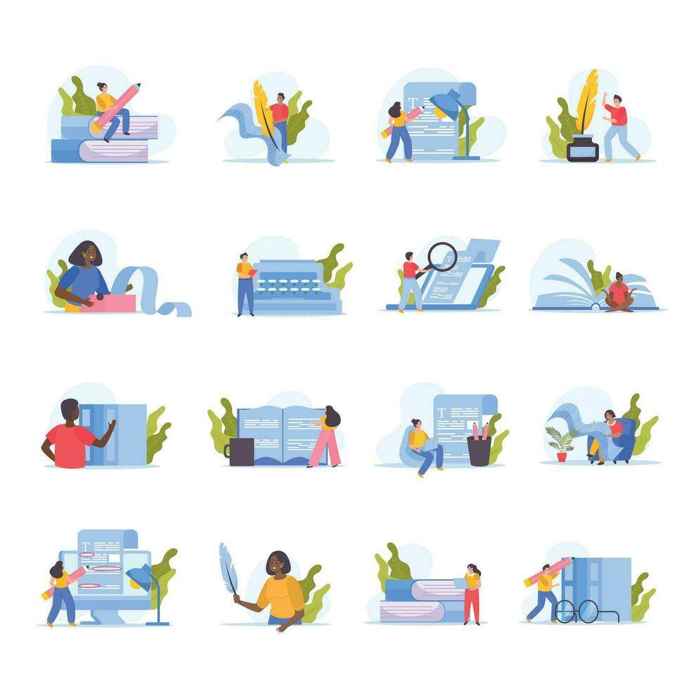 Flat Writer Icon Set vector