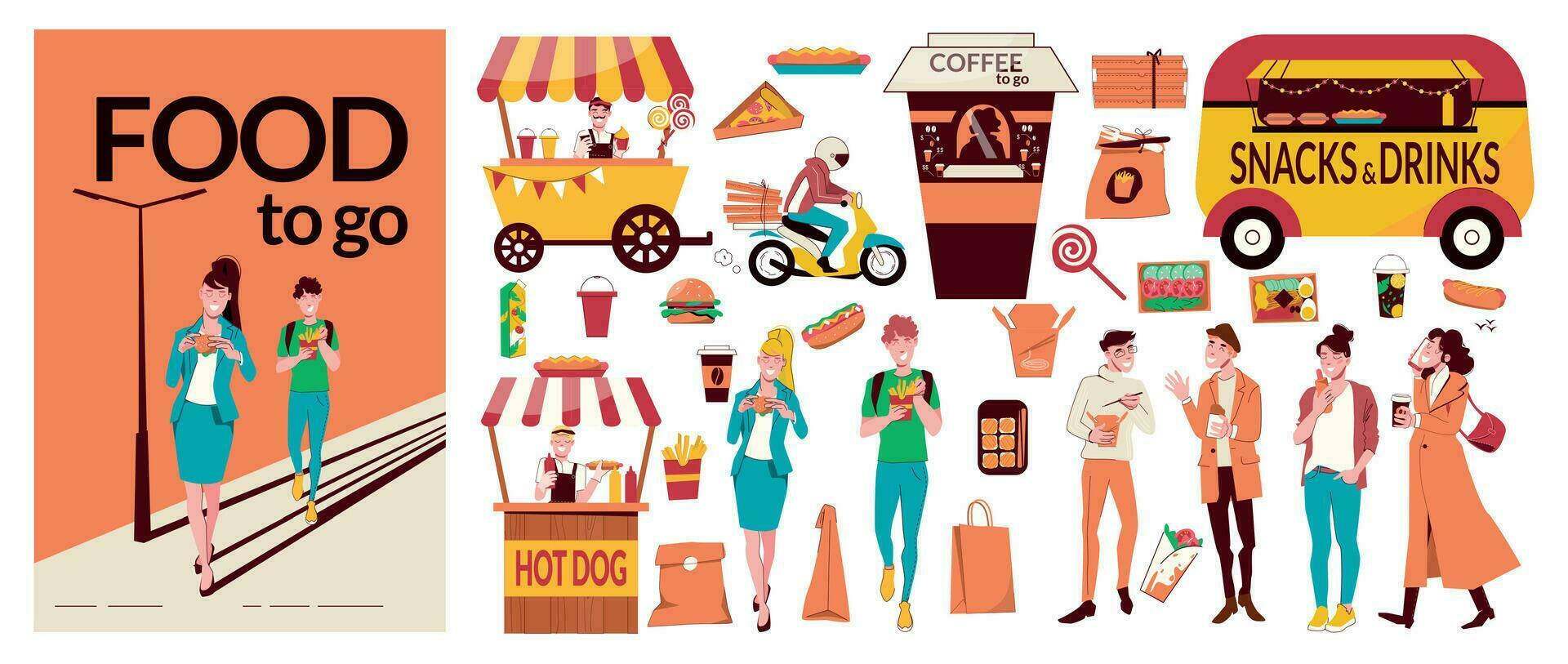 Food To Go Flat Composition vector