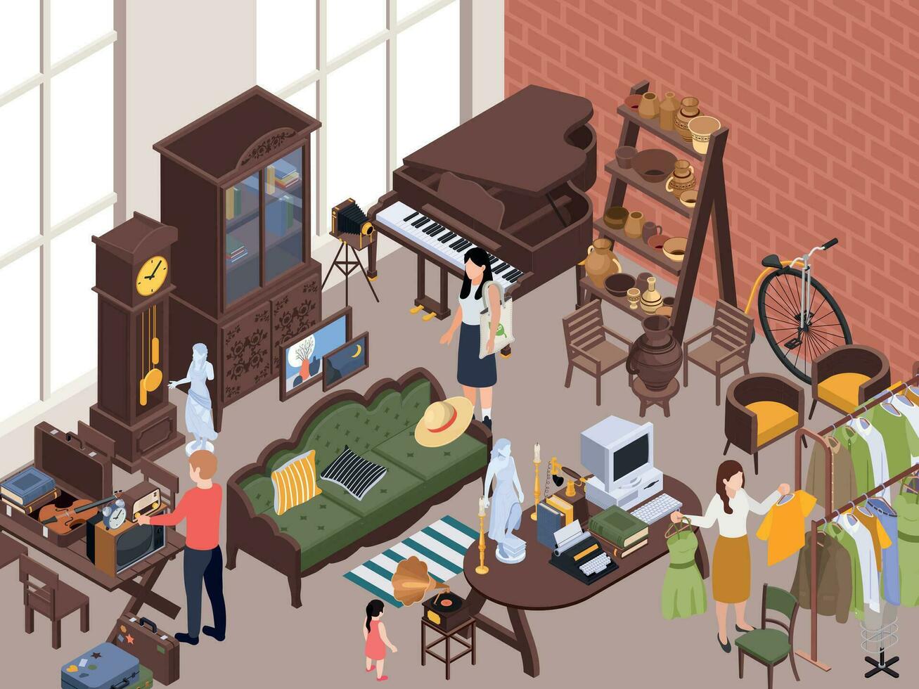 Antiquarian Market Isometric Composition vector