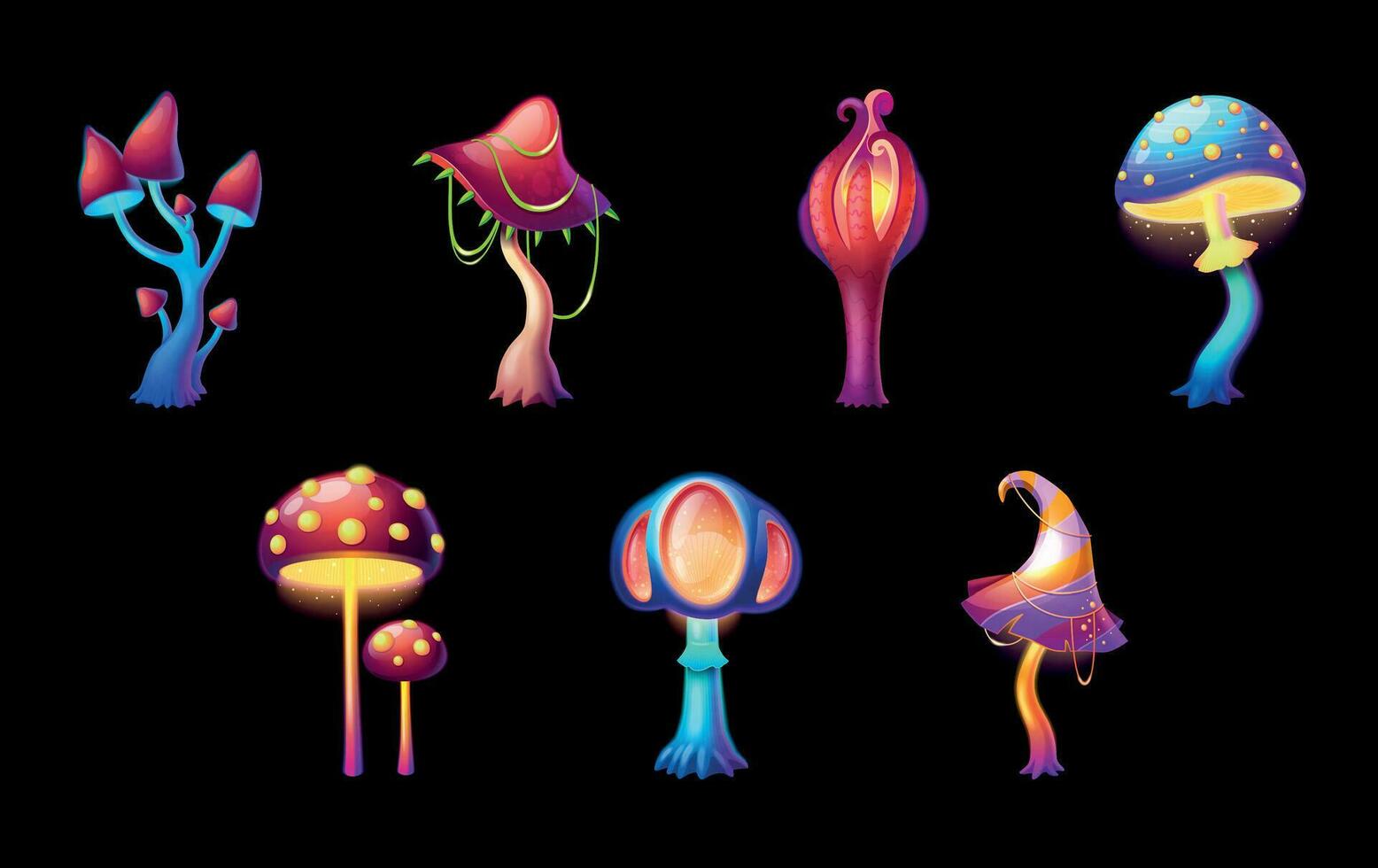 magia hongos dibujos animados conjunto vector