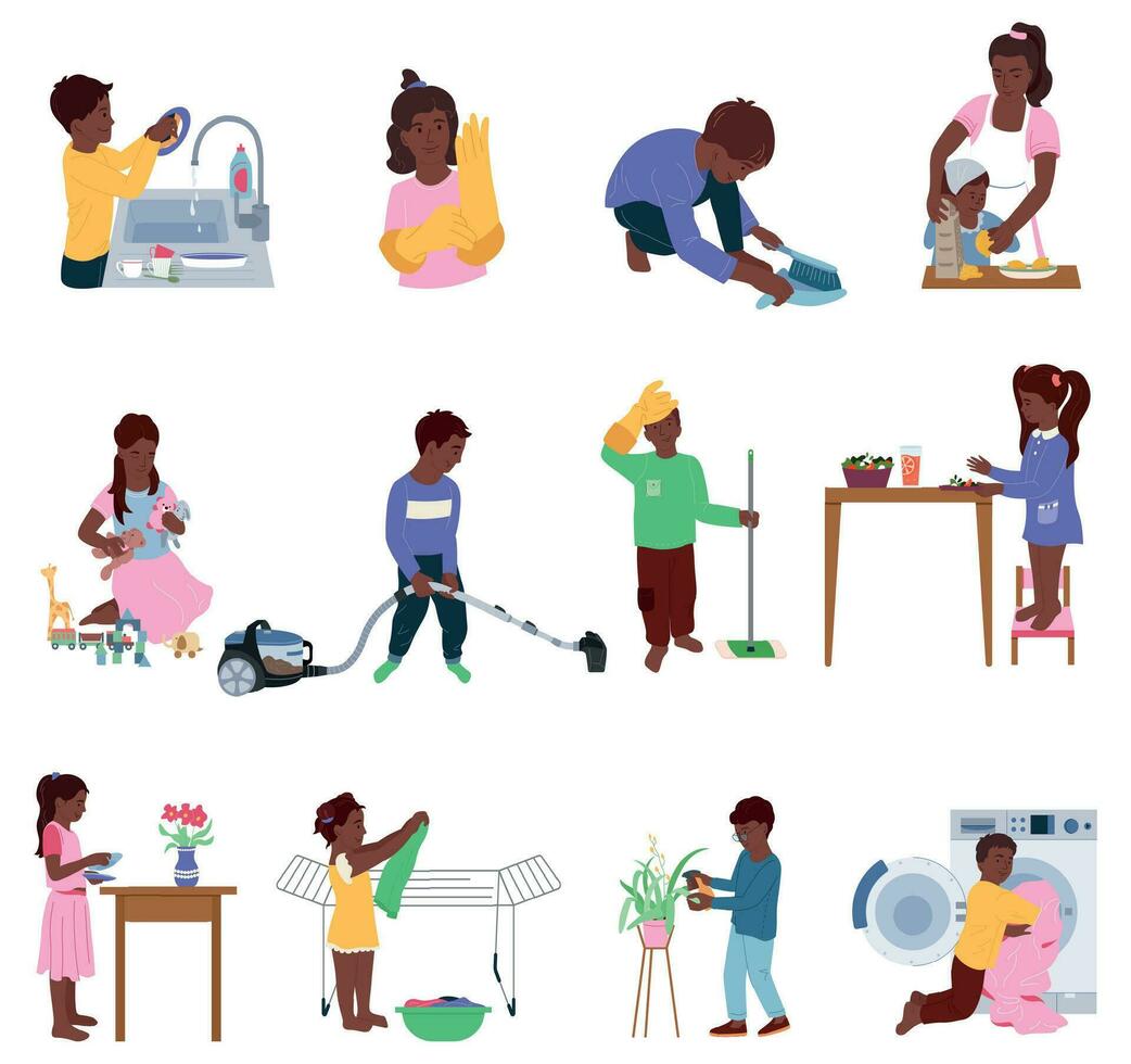 Household Children Help Set vector