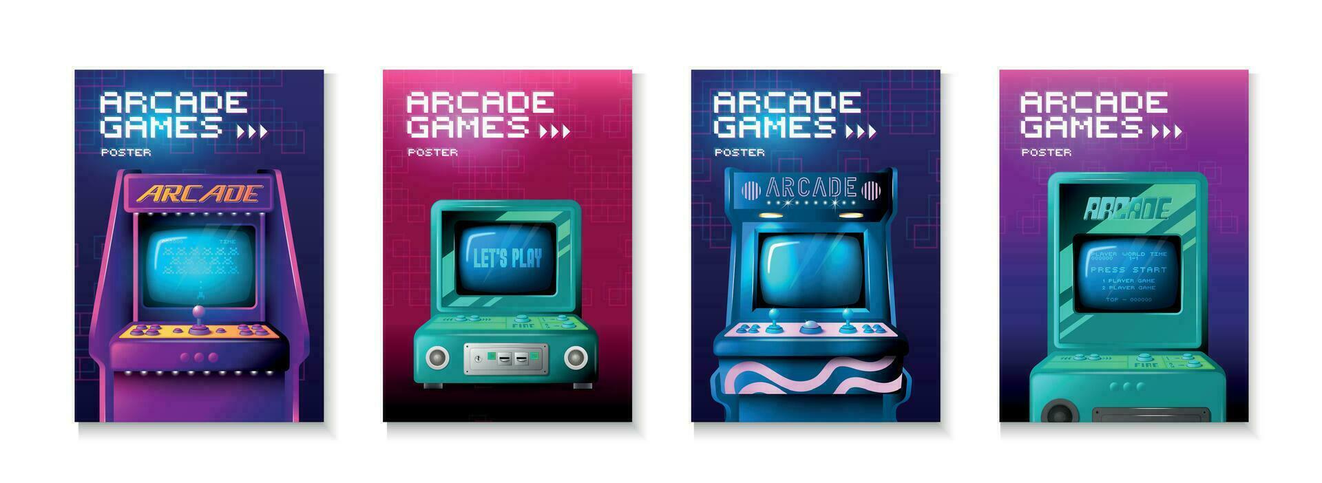 Arcade Game Realistic Poster Set vector