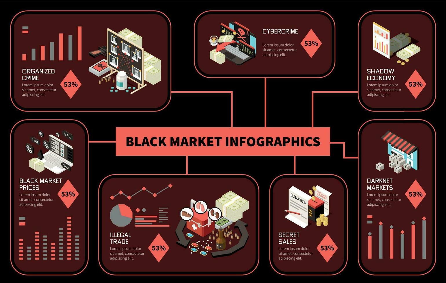 Black Market Colored And Isometric Infographics vector