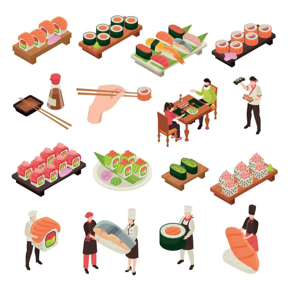 Isometric Sushi Icon Set vector
