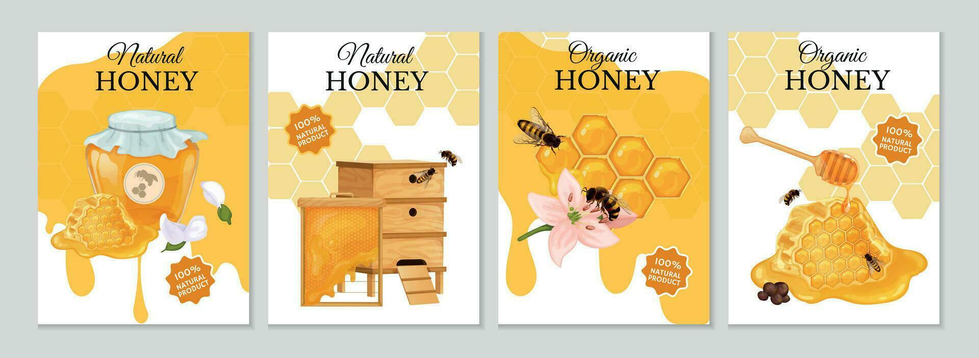 Natural Honey Poster Set vector