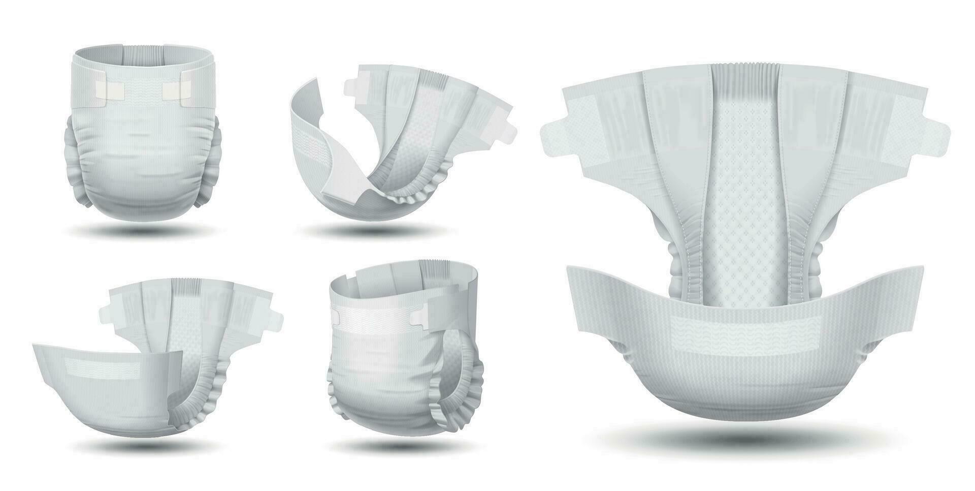 Baby Diapers Realistic Set vector