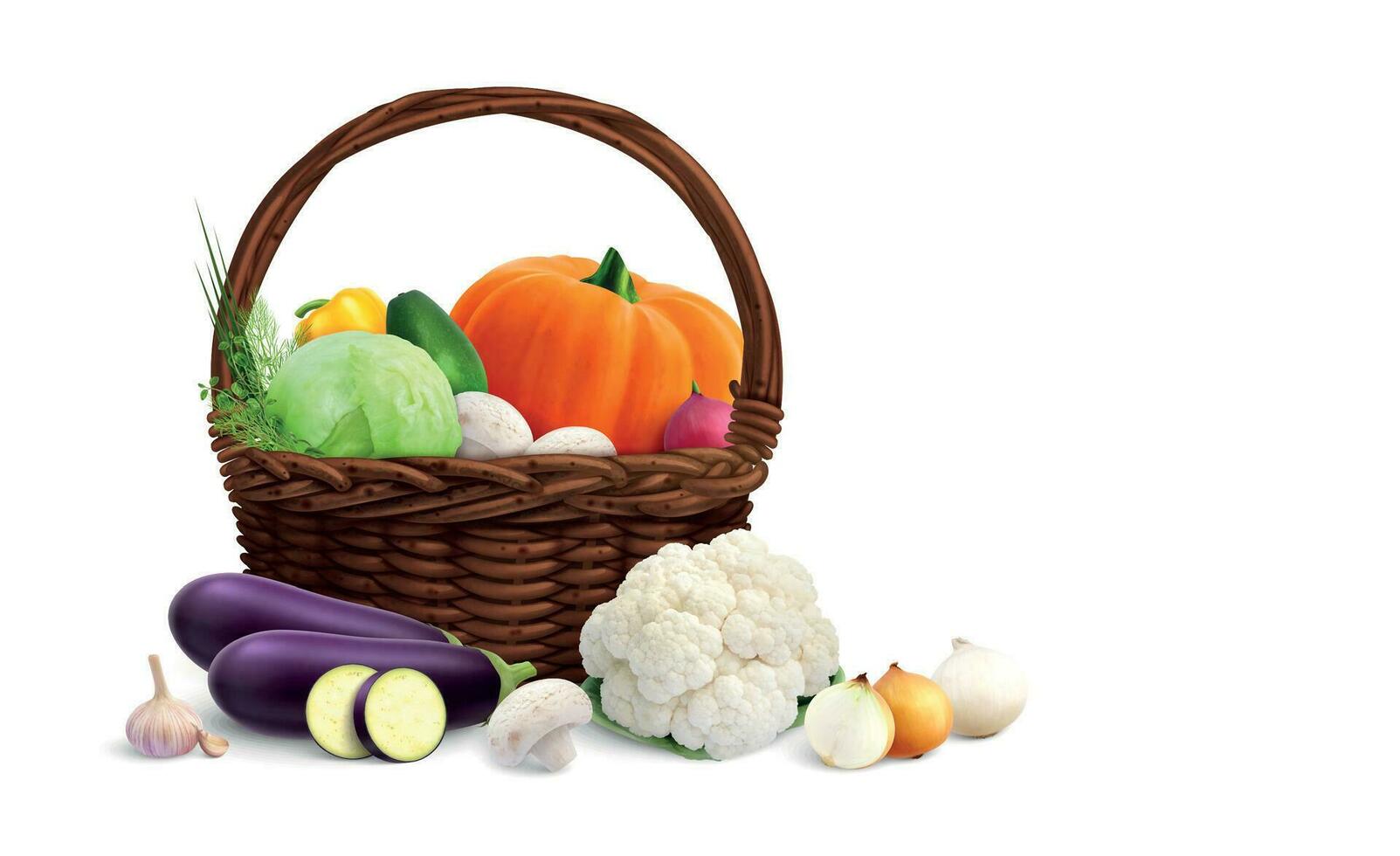 Fruit Vegetables Basket Composition vector