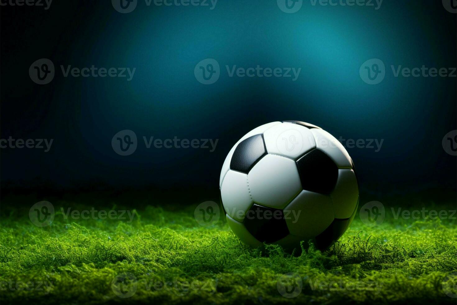 Grass backdrop highlights the simplicity of a spherical sports ball AI Generated photo