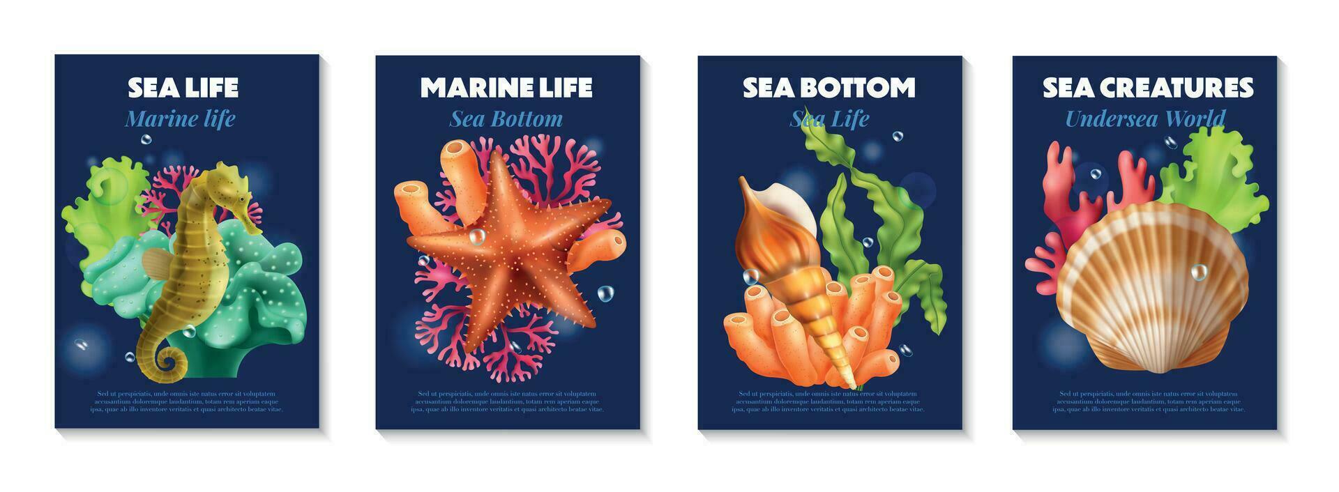 Sea Life Realistic Poster Set vector