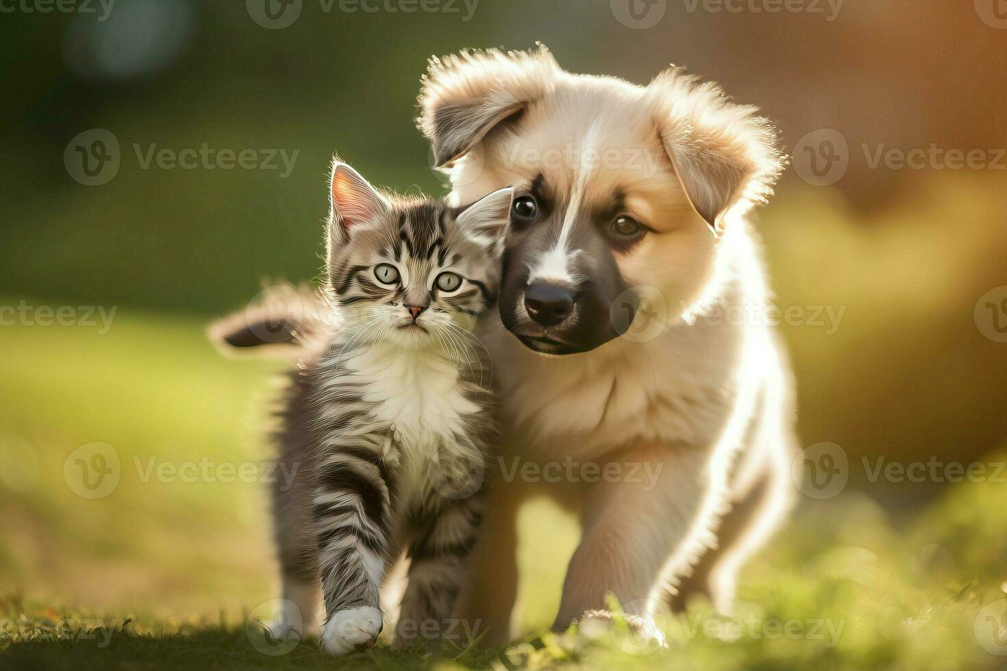 gatito perrito caminando. generar ai foto