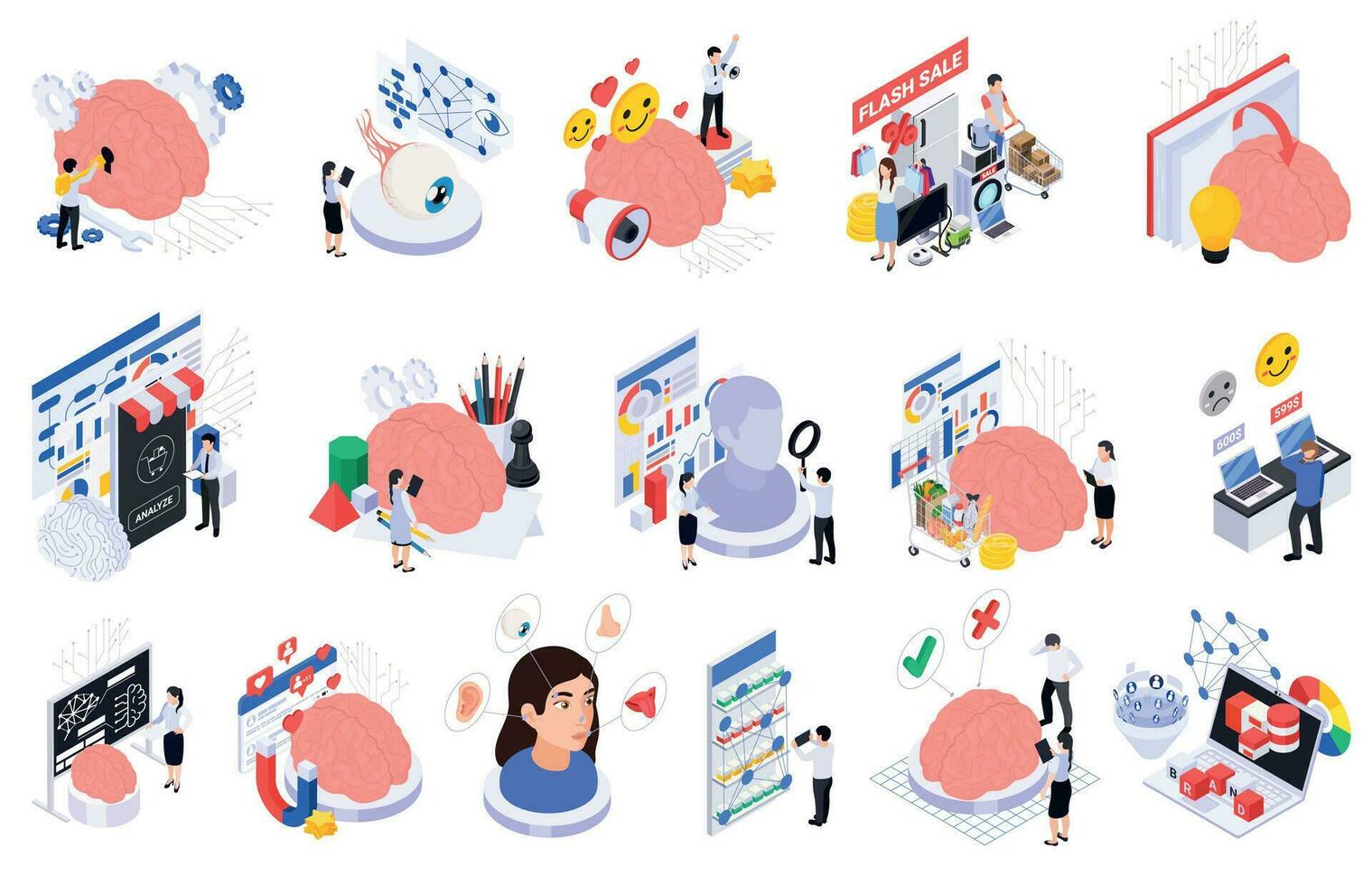 Neuromarketing Isometric Set vector