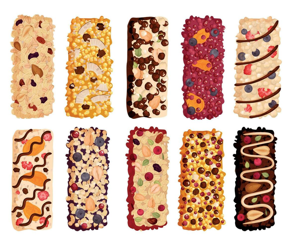 Granola Protein Bars Set vector