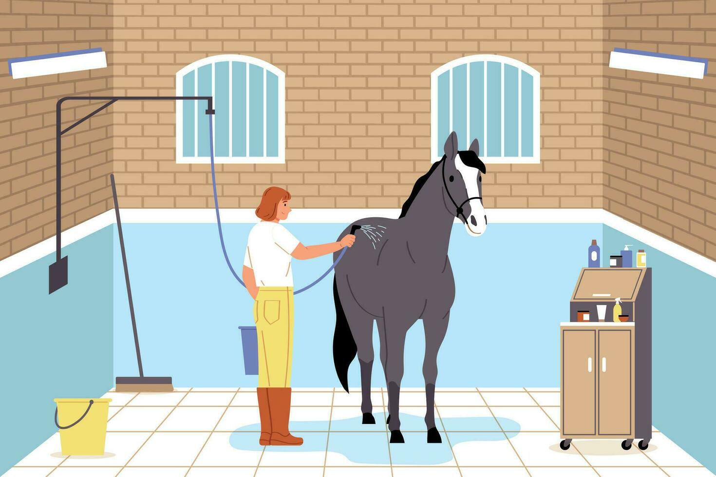 Horse And People Flat Composition vector