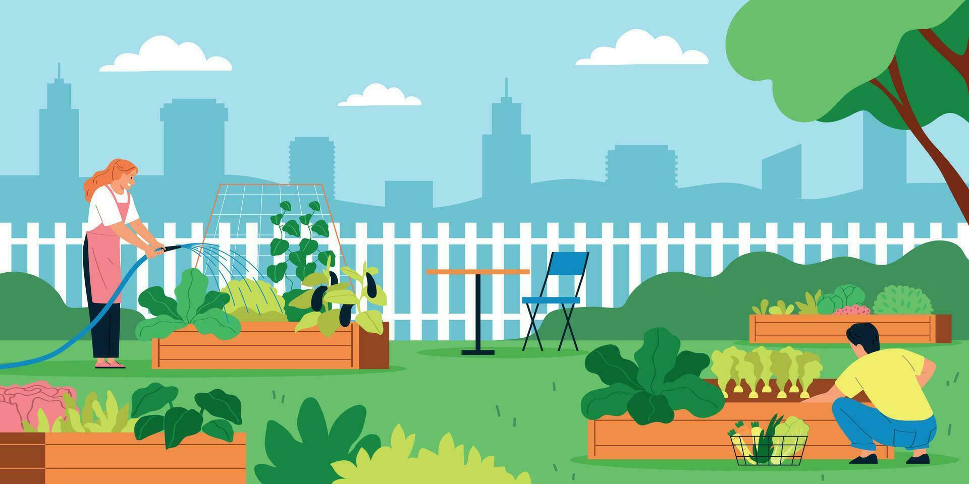 Community Garden Flat Composition vector