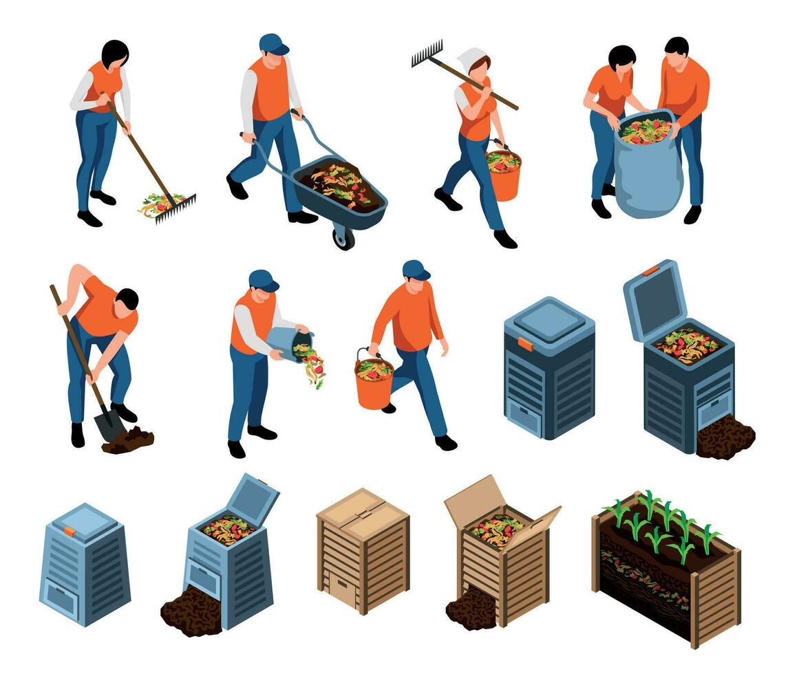 Compost Isometric Set vector