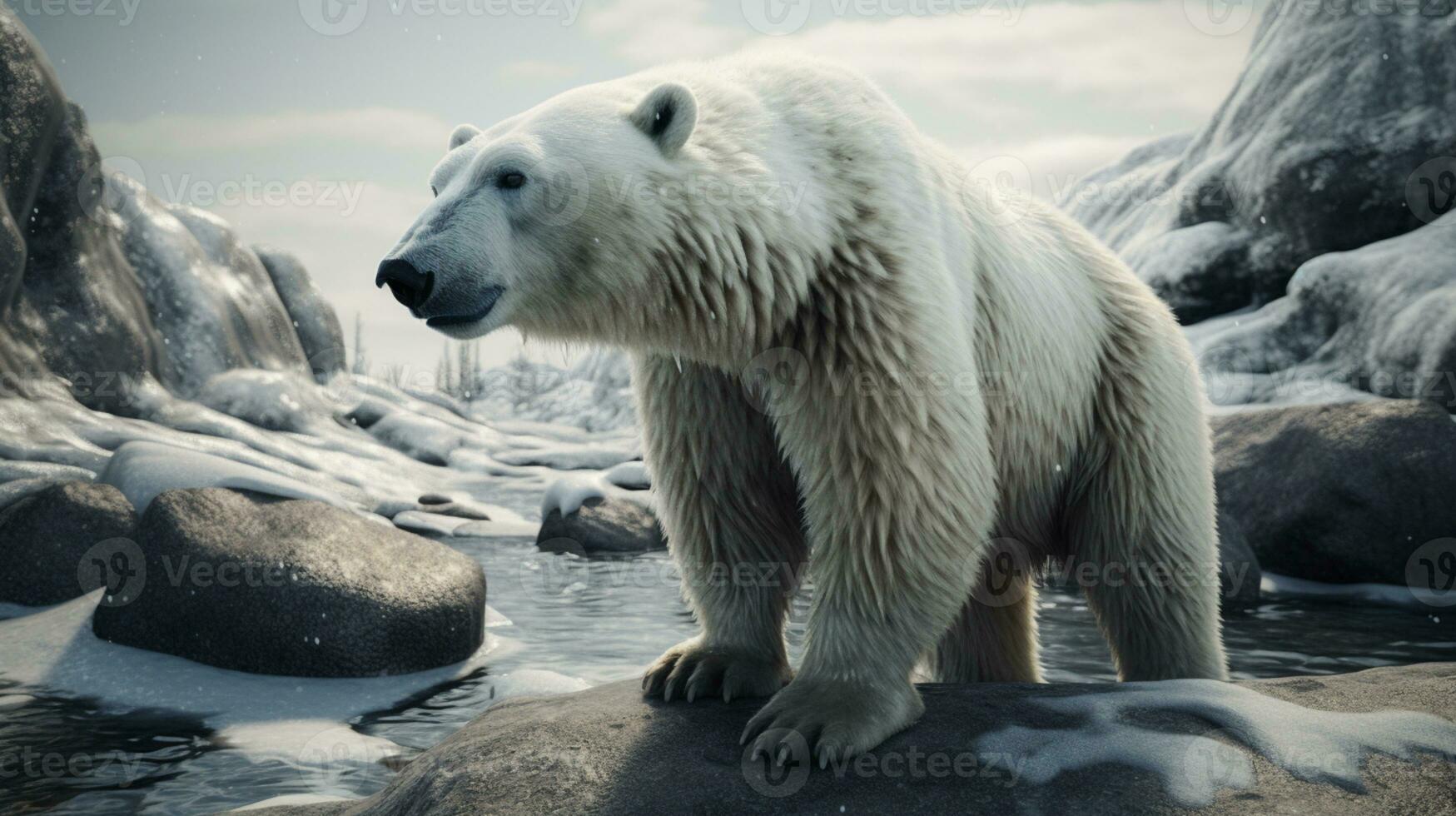 maravilloso criatura de el congelado paisaje, el polar oso ai generado foto