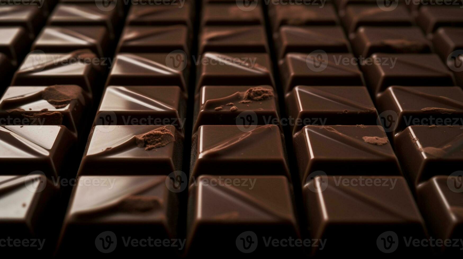 Irresistible chocolate tile mosaic, Close-up view of dark chocolate bar squares. AI Generated photo