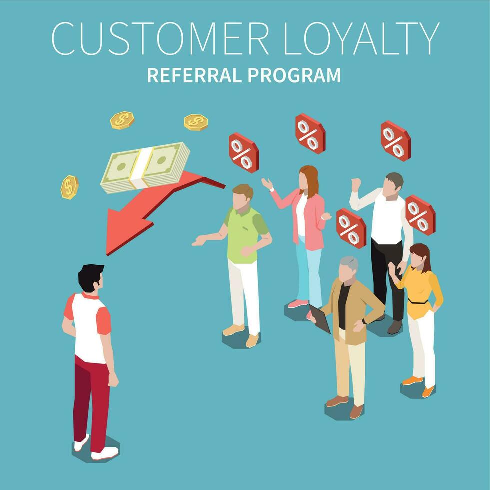 Customer Loyalty Bonus Reward Programs Colored Isometric Composition vector