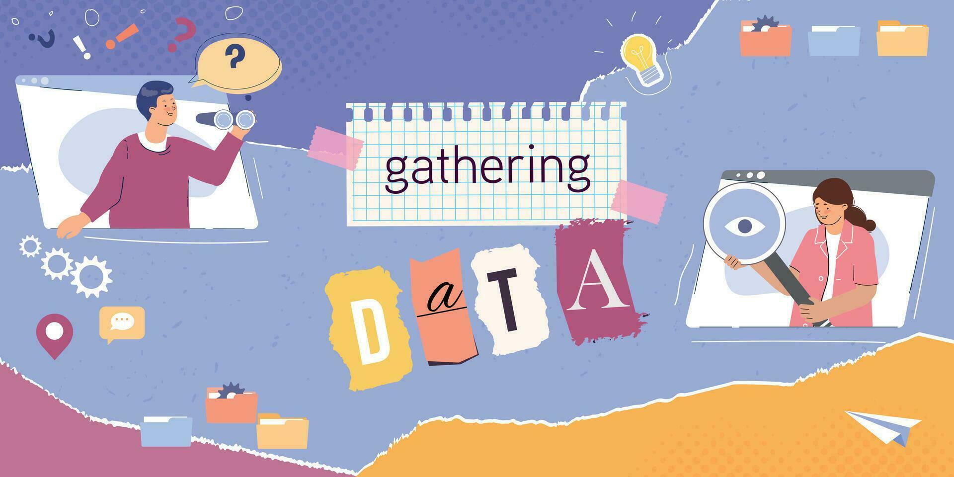 Gathering Data Flat Collage vector