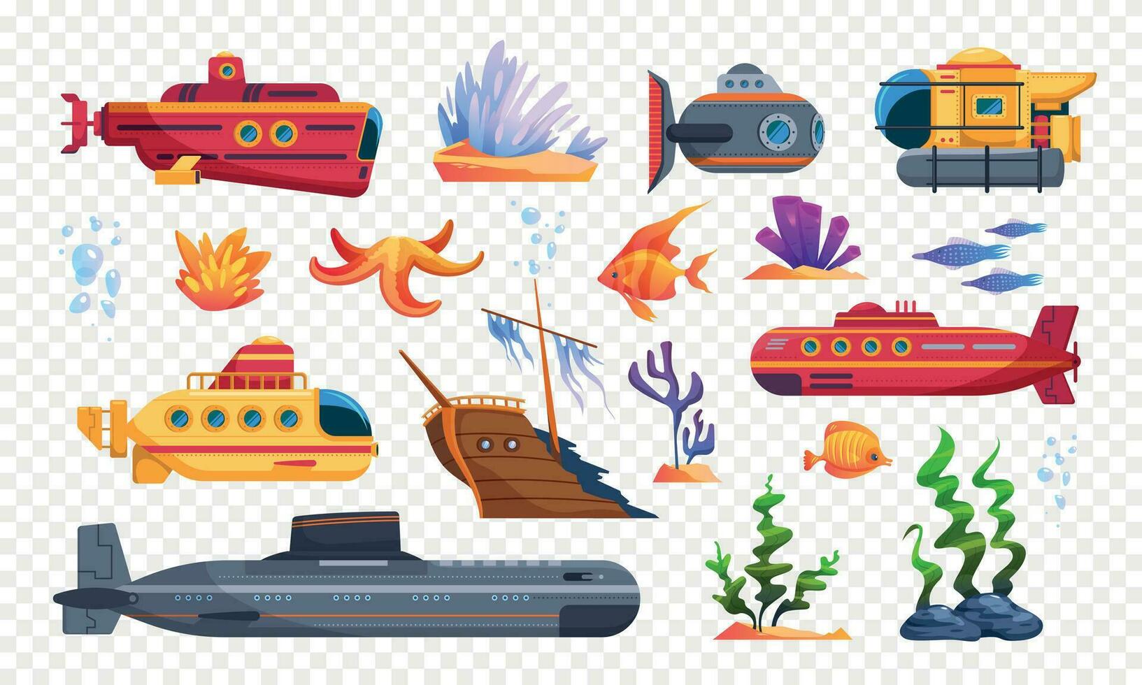 Submarine Icons Transparent Set vector