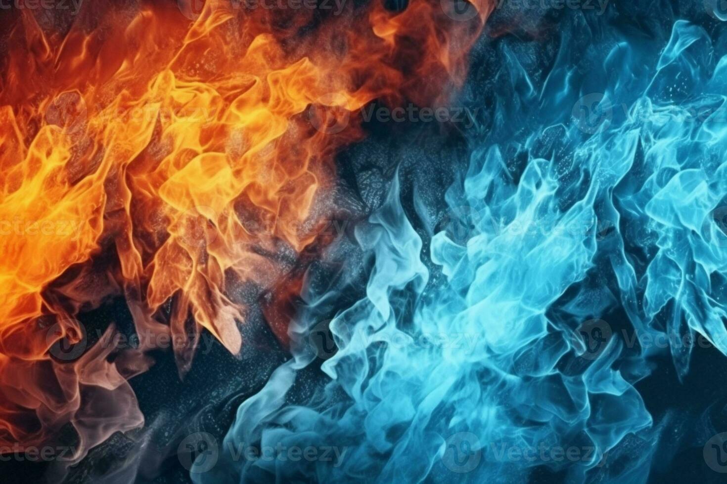 Contrasting fire and ice patterns mesmerize on a dark backdrop. AI Generated photo