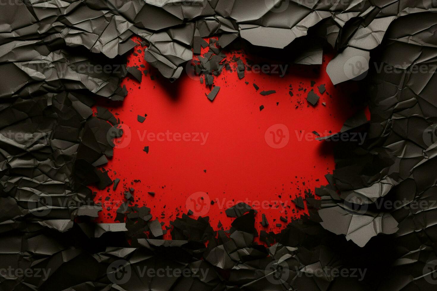 View from above Black Friday text on black torn paper over red background AI Generated photo