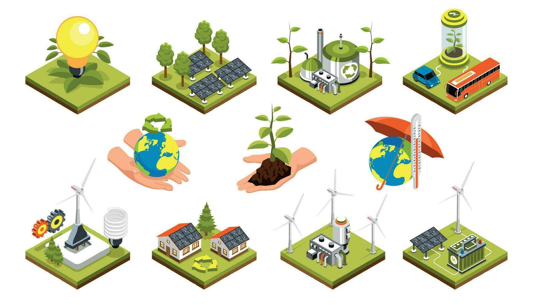 verde energía isométrica conjunto vector