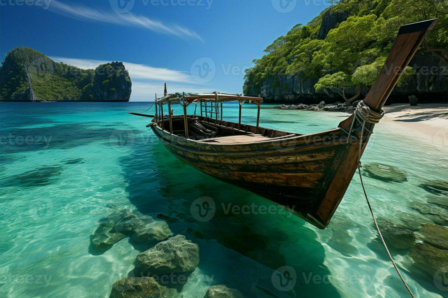 Andaman Seas charm, Patong Beach, long-tail boats, luxury cruise form idyllic scenery AI Generated photo