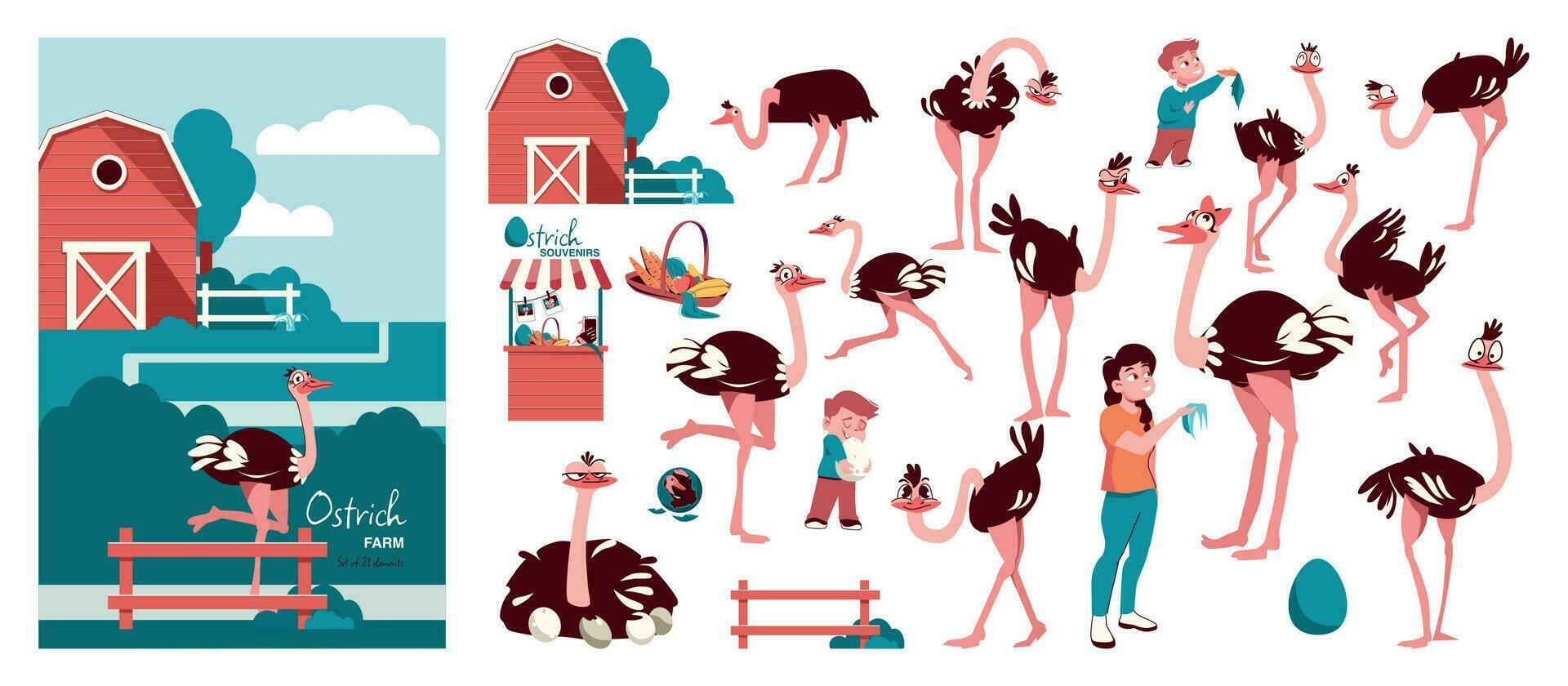 Ostrich Farm Composition Set vector